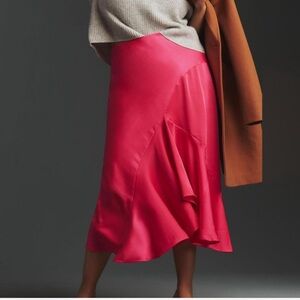 Anthropologie pink ruffle asymmetrical skirt
